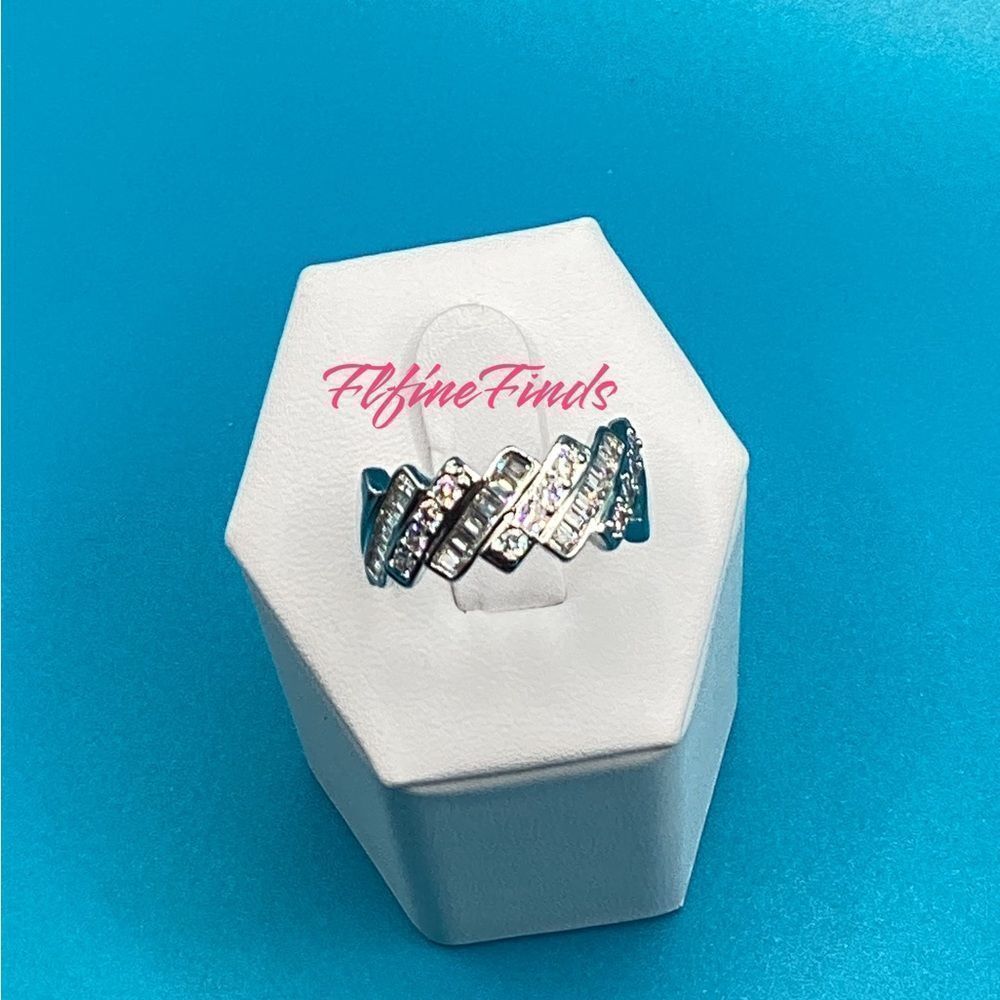 💖💎Stunning Sterling Silver Baguette and Round Diamond Eternity Band Ring💖💎 - Picture 5 of 14